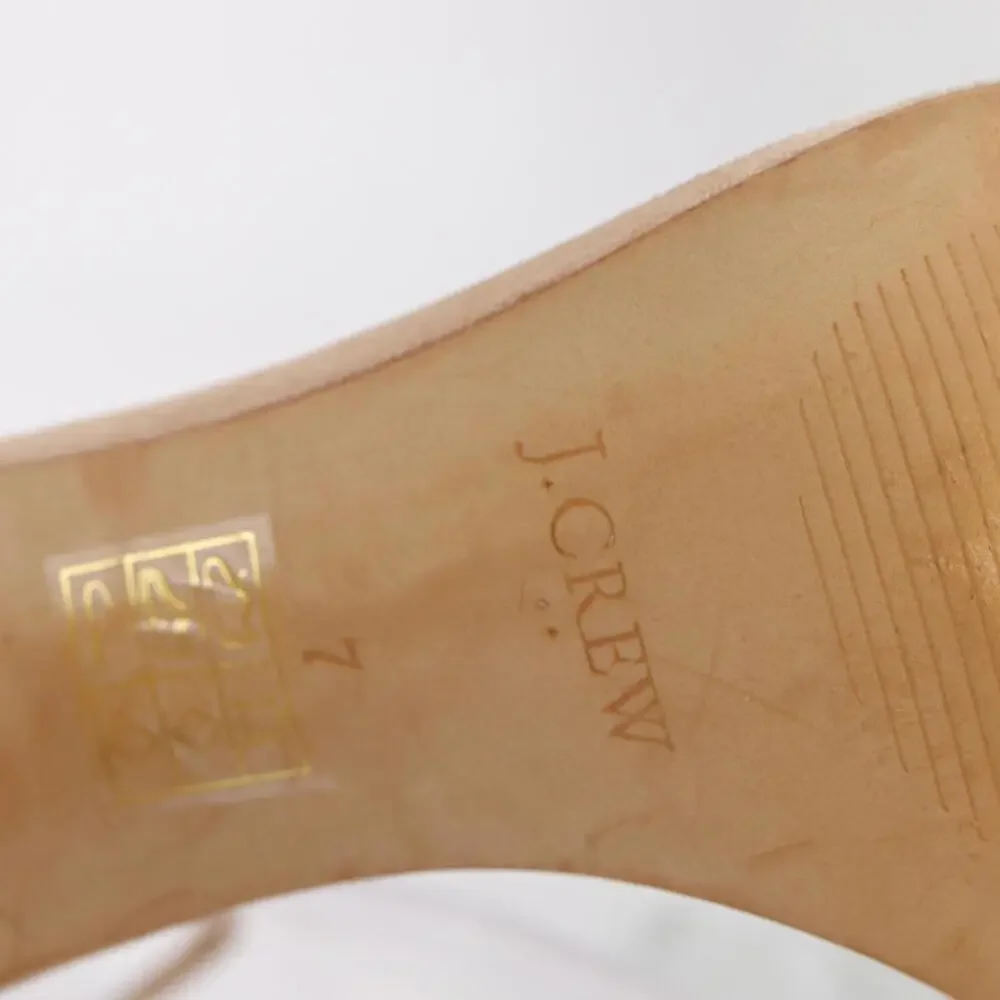 J Crew Womens Sandals Size 7 Nude Tan Suede Block Heel Ankle Strap Dress Shoes